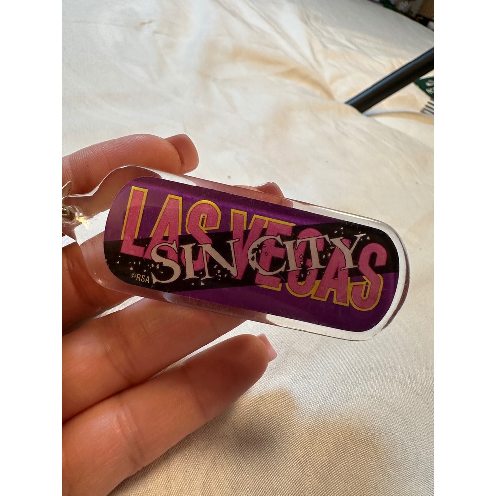 Vintage Las Vegas Sin City Keychain Clear Acrylic Retro Souvenir RSA Nevada